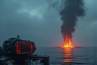 A conceptual image of an Abyss Vision research drone exploring a deep-sea hydrothermal vent, highlighting extreme environment capabilities.